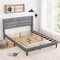 Costway Queen/Twin Bed Frame with Wingback Headboard Linen Upholstered Platform Bed Grey
